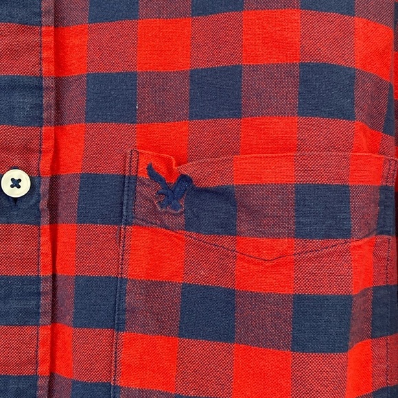 AMERICAN EAGLE red and blue plaid button down - Picture 7 of 10